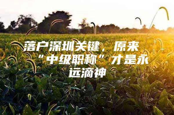 落户深圳关键，原来“中级职称”才是永远滴神