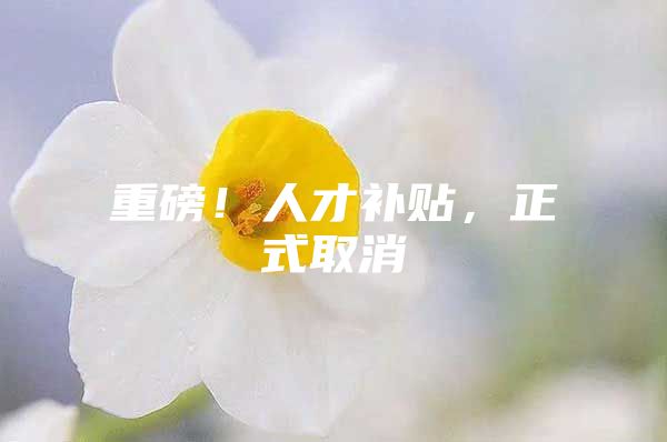 重磅！人才补贴，正式取消