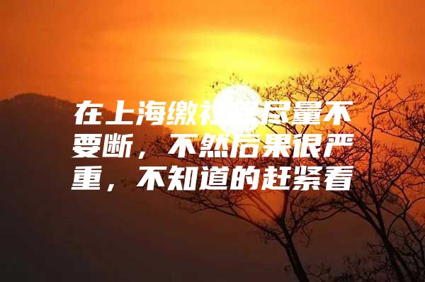 在上海缴社保尽量不要断，不然后果很严重，不知道的赶紧看