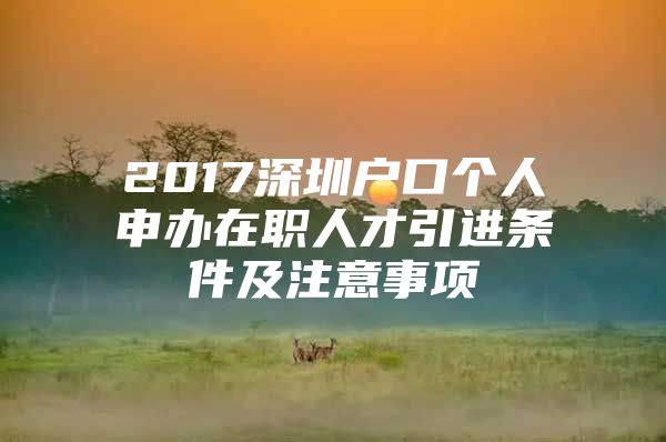 2017深圳户口个人申办在职人才引进条件及注意事项