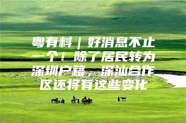 粤有料｜好消息不止一个！除了居民转为深圳户籍，深汕合作区还将有这些变化