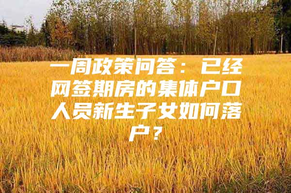 一周政策问答：已经网签期房的集体户口人员新生子女如何落户？