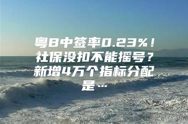 粤B中签率0.23%！社保没扣不能摇号？新增4万个指标分配是…