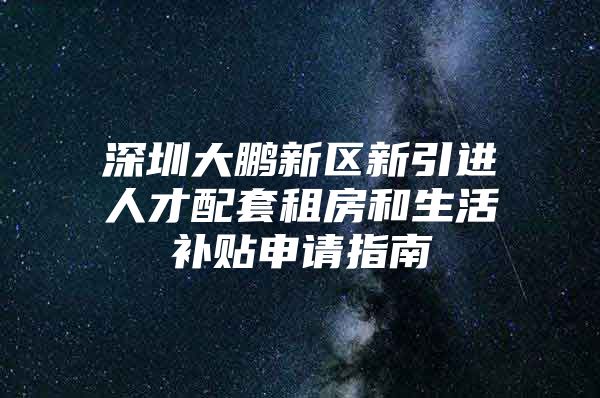 深圳大鹏新区新引进人才配套租房和生活补贴申请指南