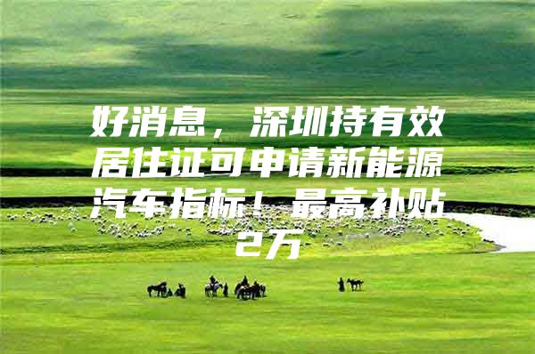 好消息，深圳持有效居住证可申请新能源汽车指标！最高补贴2万