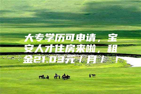 大专学历可申请，宝安人才住房来啦，租金21.03元／月／㎡！