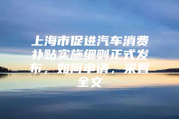 上海市促进汽车消费补贴实施细则正式发布，如何申请，来看全文→